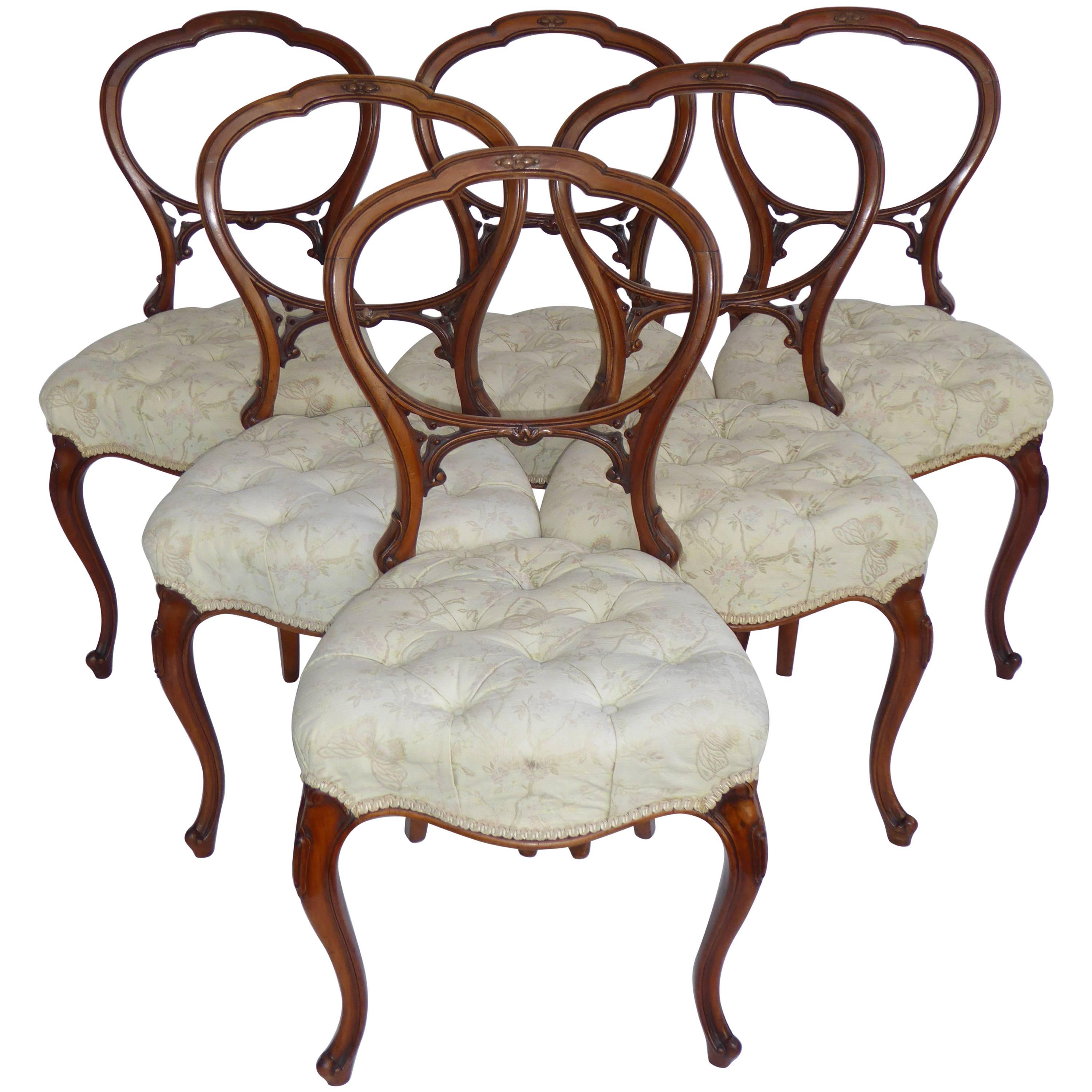 Set of Six Victorian Walnut Chairs