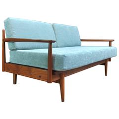 Danish Three-Seat Teak Sofa or Daybed 1960s, Newly Reupholstered