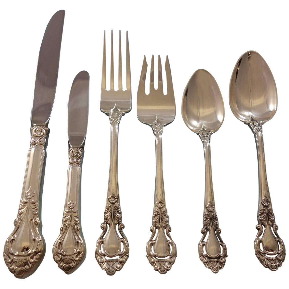 Royal Dynasty by Kirk Stieff Sterling Silver Flatware Service for 12 Set 74 Pcs For Sale