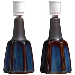 Pair of Small Blue Ceramic Table Lamps by Soholm, Denmark, 1960s