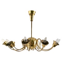 Beautiful Vintage 10-Arm Brass Chandelier, Italy