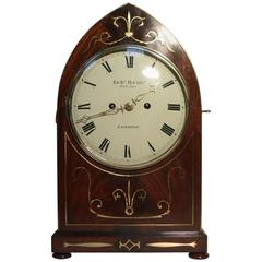 Antique English William IV Mahogany and Brass Inlaid Bracket Clock