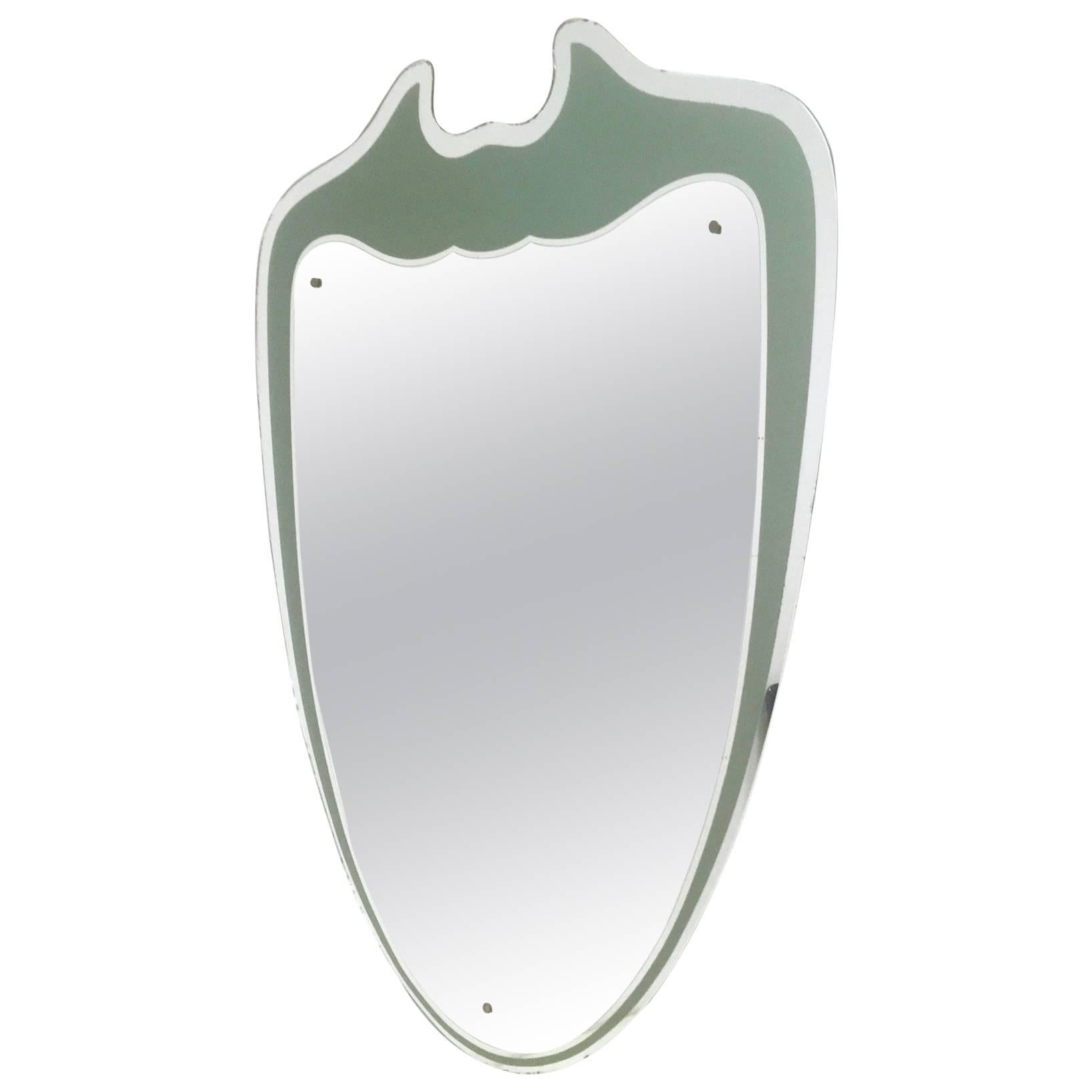 Large and Majestic Shield Shaped Wall Mirror, Italy, 1950s