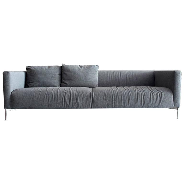 Piero Lissoni Twin Sofa For Living Divani Italy In Gray Maharam Wool Piero Lissoni Twin Sofa For Living Divani Italy In Gray Maharam Wool Upholstery