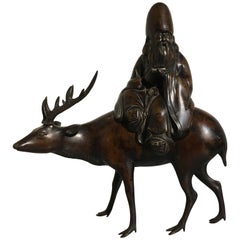 Chinese Cast Bronze Censer of Shoulao Seated on a Deer, Mid Qing Dynasty