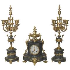 French 19th Century Marble and Bronze Gilt Clock Set 3
