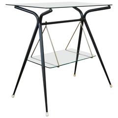 Italian Two-Tiered Side Table in Black Lacquer and Brass by Angelo Ostuni 8
