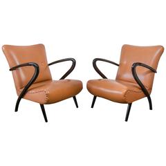 Pair of Mid-Century Italian Chairs with Mahogany Bentwood Frames