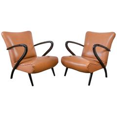 Pair of Mid-Century Italian Chairs with Mahogany Bentwood Frames 4