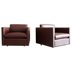 Pair of Leather Lounge Chairs by Charles Pfister for Knoll