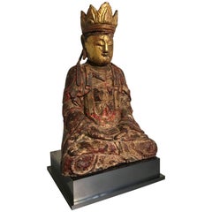 Chinese Ming Dynasty Carved, Painted and Giltwood Amitayus Buddha