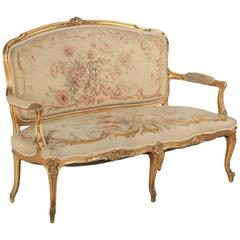 French Louis XV Style Carved Giltwood Antique Settee Sofa, circa 1900