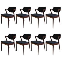 Kai Kristiansen rosewood Model 42, restored and reupholstered, set of 8.