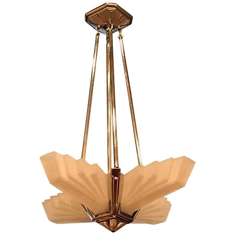 French Art Deco Pendant Chandelier by Atelier Petitot