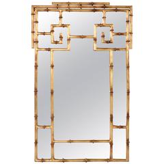 Hollywood Regency Style Gilt-Gold Metal, Faux Bamboo Mirror