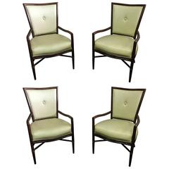 Pair of Button Back McGuire Dining Chairs by Barbara Barry