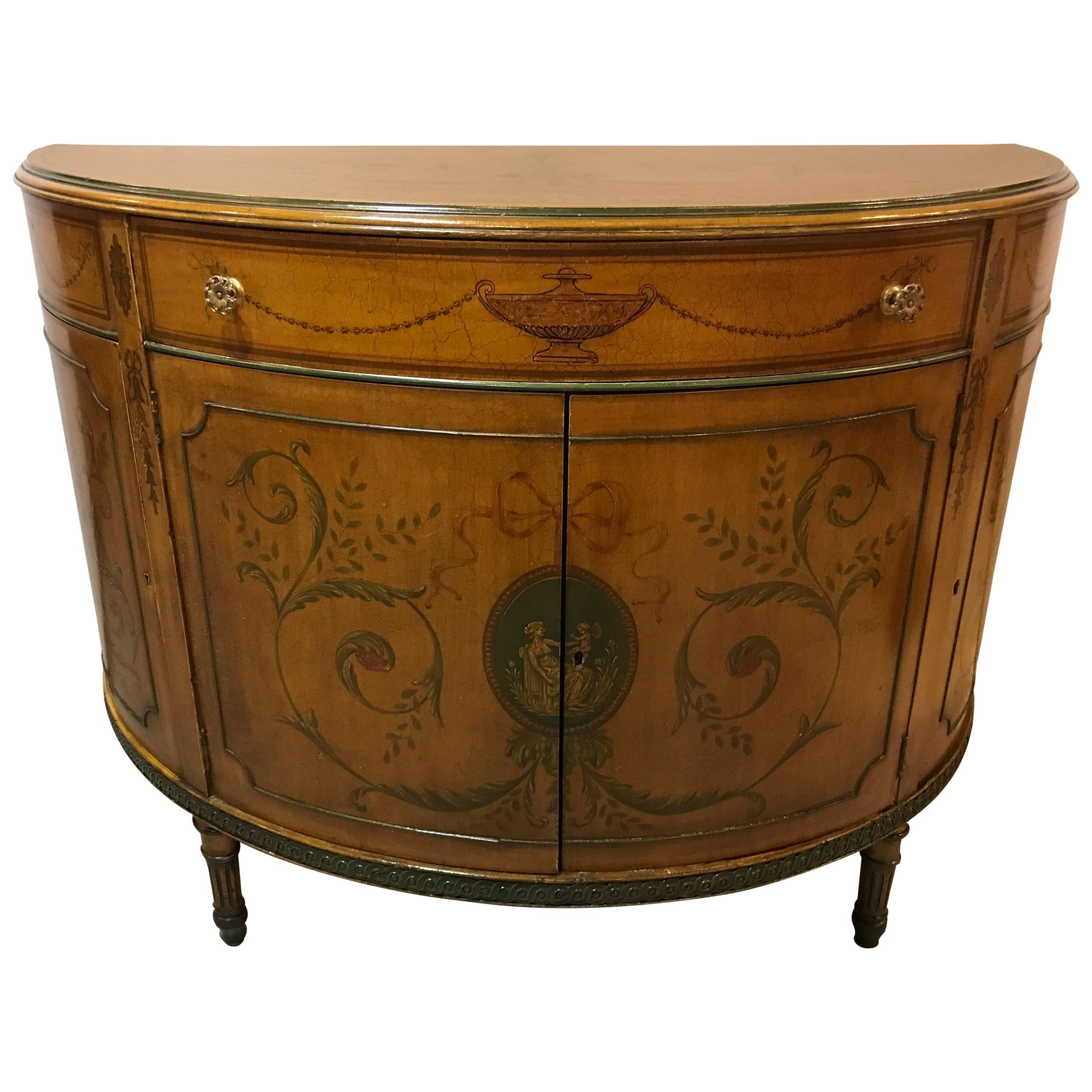 Adams Style Paint Decorated Demilune Commode or Chest with Interior Drawers