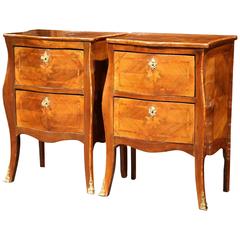 Pair of 19th Century French Louis XV Carved Walnut Bedside Tables with Marquetry