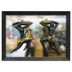 Mid-Century Wall Mirror with Carved Tribal Sculptures in the Center 10