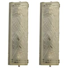 Pair of Sabino Deco Frosted Glass Wall Sconces, Electrified