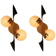 Pair of Two Globe Stilnovo Style Wall Sconces