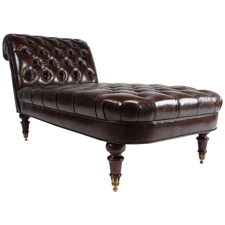 Tufted leather chesterfield-style chaise longue, ca. 1970