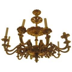 Custom Hand-Carved Giltwood Eight-Arm Chandelier in the Baroque Manner