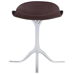 Bespoke Low Stool, Hand-Stitched Leather and Brass Leg by P. Tendercool 8