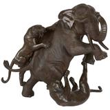 Japanese Antique Bronze Model of an Elephant and Two Tigers