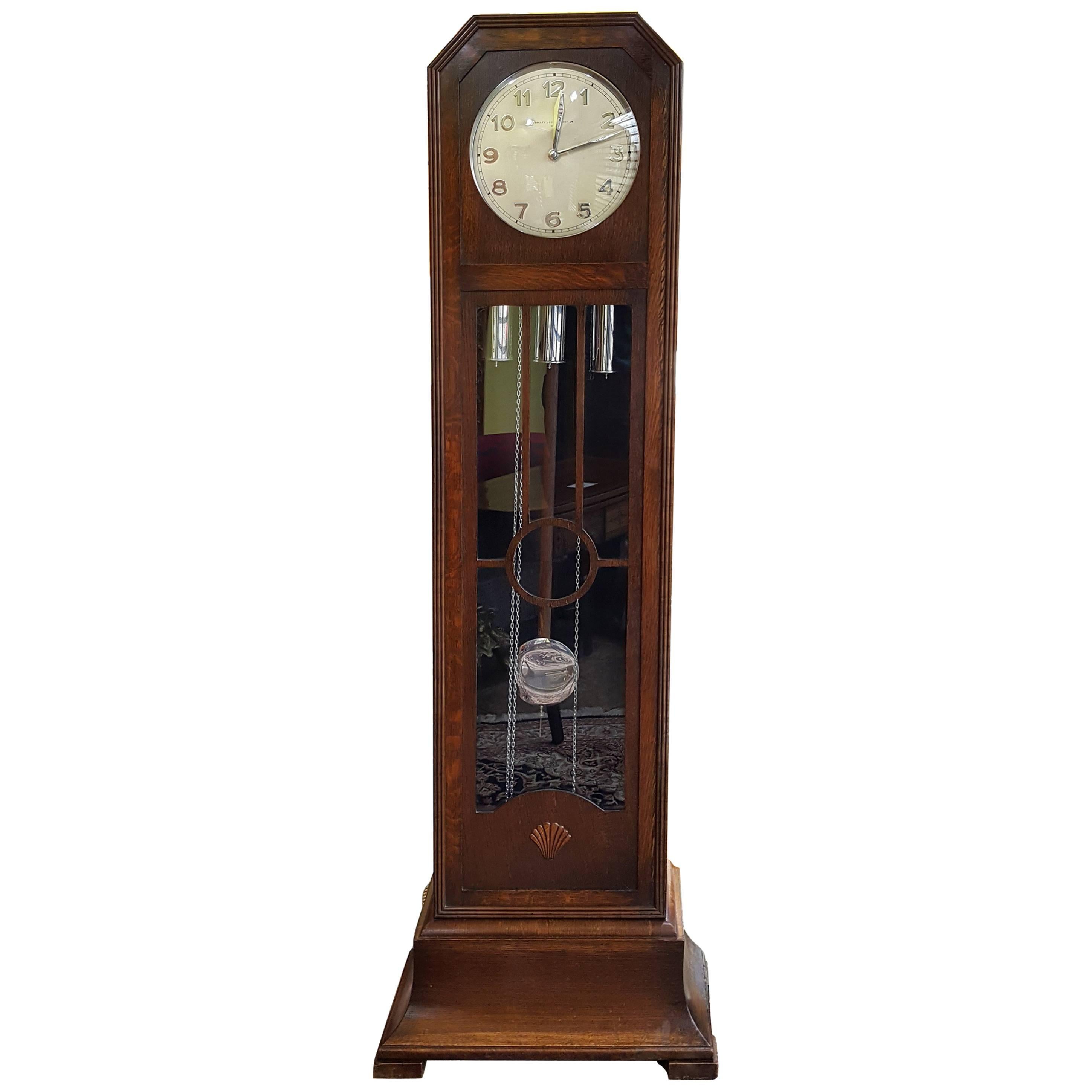 Good Quality Oak Art Deco Longcase Clock Made by Baker's Jewel Casket, Wigan