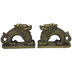 1960s Brass Chinoiserie Dragon Bookend Sculptures, Pair
