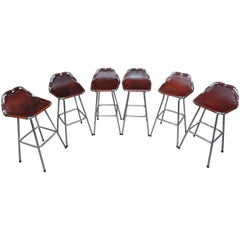 Sought after ''Hourglass Framed'' Six Leather Charlotte Perriand Stools Les Arcs