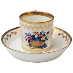 Vienna Imperial Porcelain Cup Saucer Golden Ornaments Dictum and Flowers, 1816