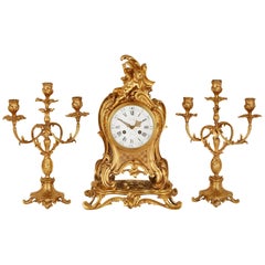 Louis XVI Style Ormolu Three-Piece Clock Set by Barbedienne
