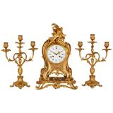 Dreiteiliges Uhren-Set aus Goldbronze im Louis-XVI-Stil von Barbedienne