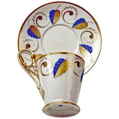 Wiener Kaiserliche Porzellantasse Untertasse Goldblau Ornamente mit Blättern 1812