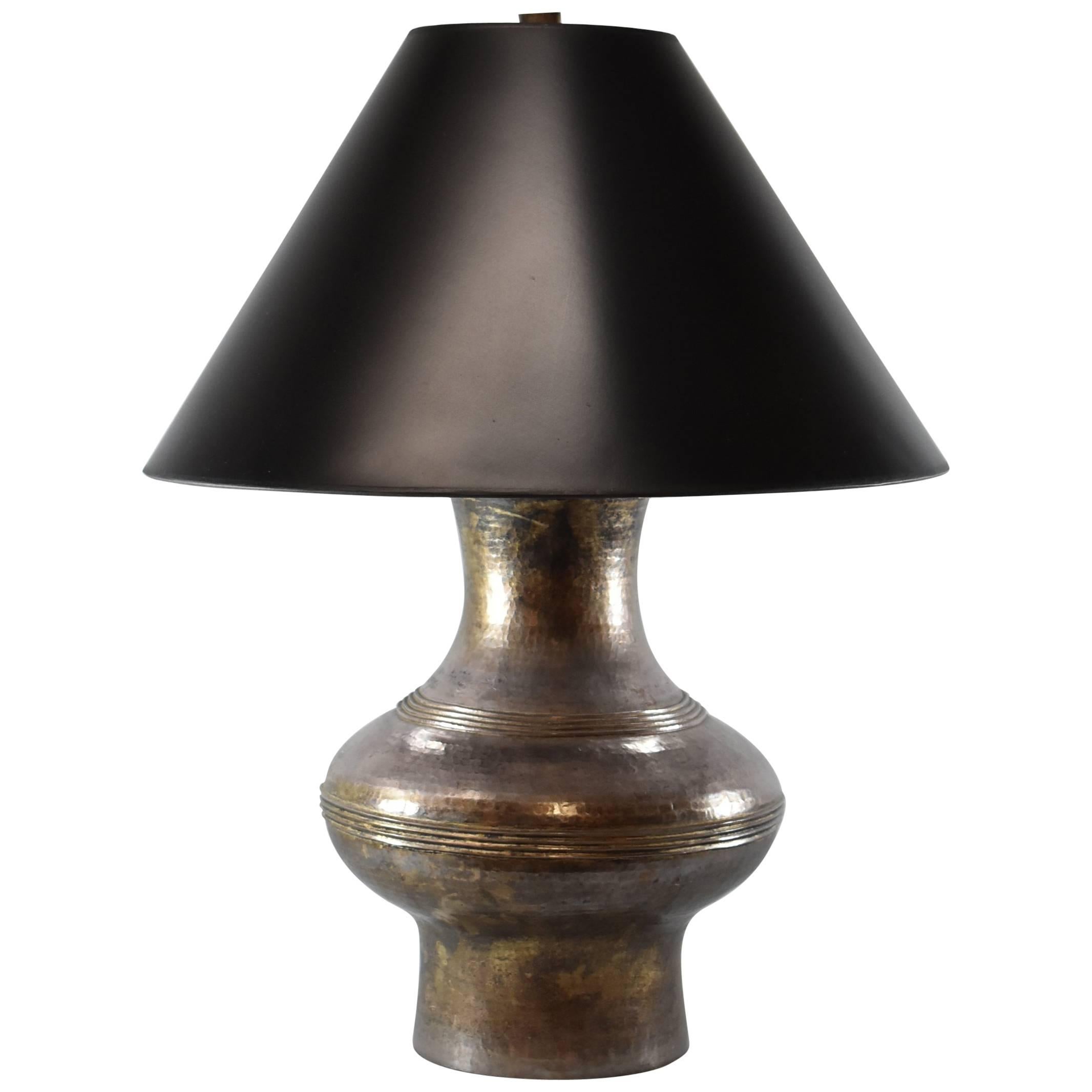 McGuire Table Lamp Hammered Brass Silvertone Patina