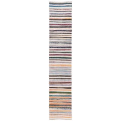 Colorful Striped Kilim Runner, Cotton Flat-Weave Rug