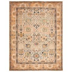 Antique Ivory Agra Indian Rug 1