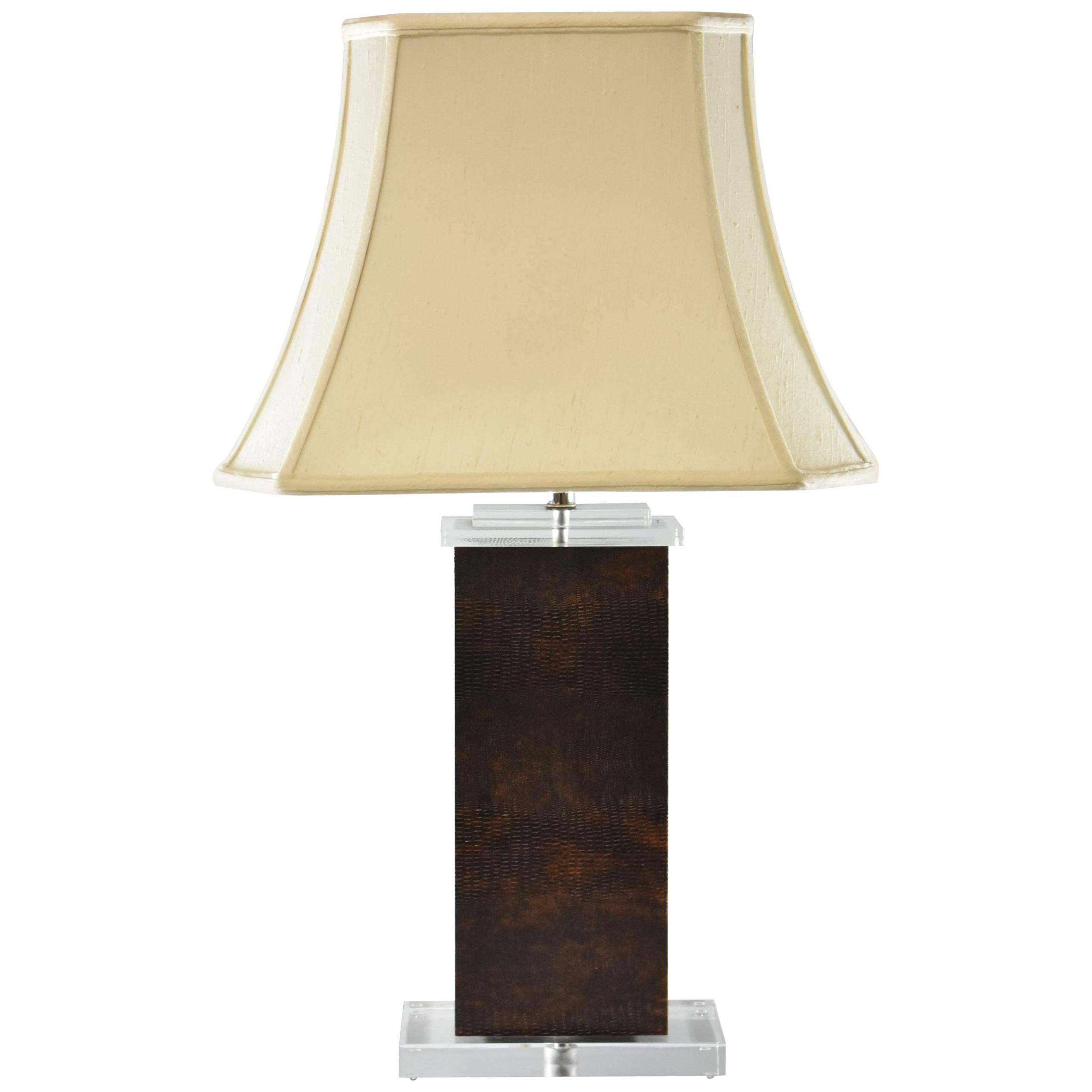 Lucite and Leather Table Lamp