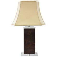 Lampada da tavolo in lucite e pelle