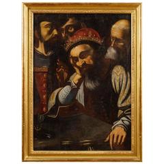 18th Century Spanish Interior Scene Painting King with Counsellors