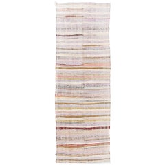 Nomadic Anatolian Rag Rug, Cotton Kilim Runner in Pastel Colors