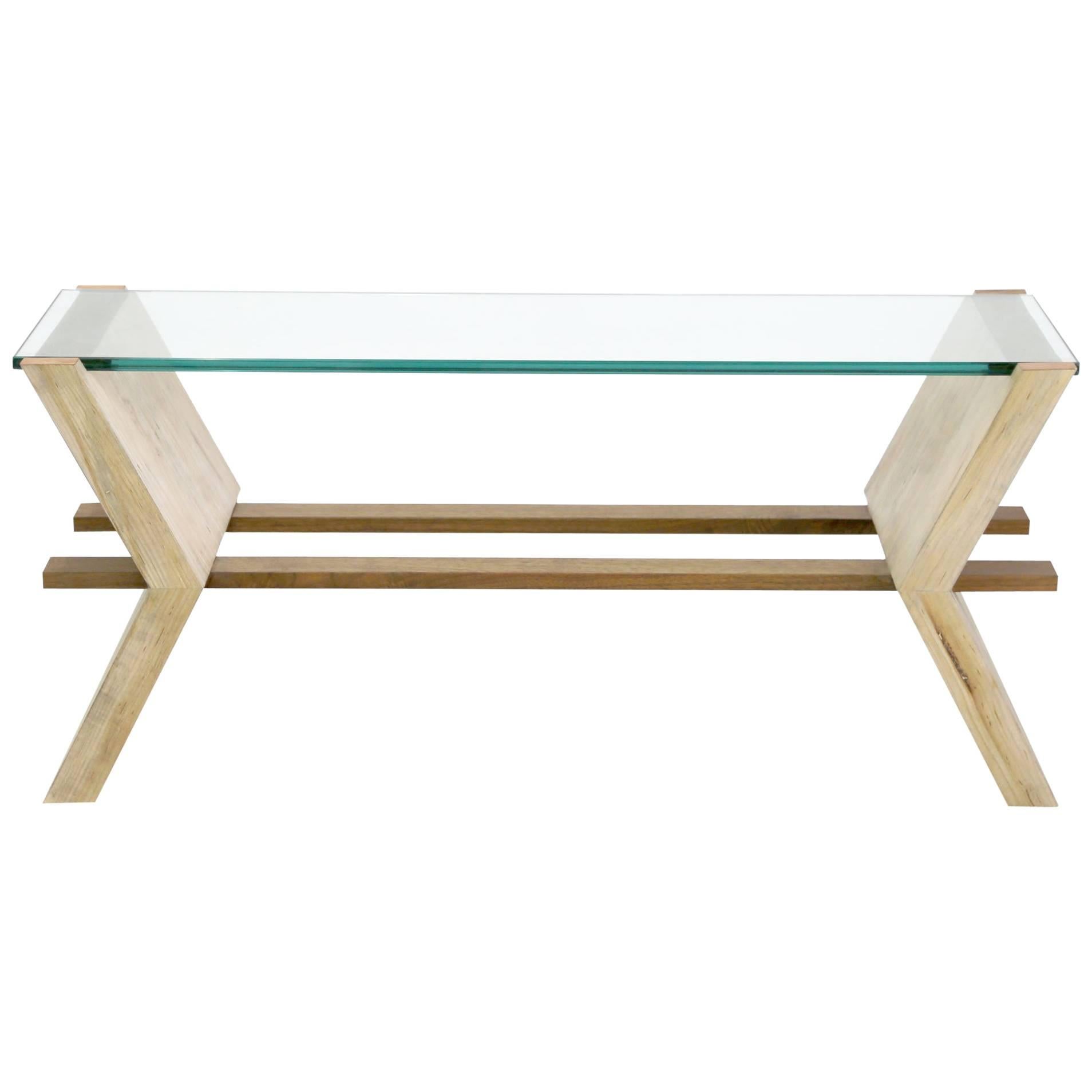 Sentient 'Friends' Coffee Table in Maple, Walnut, Glass and Copper For Sale
