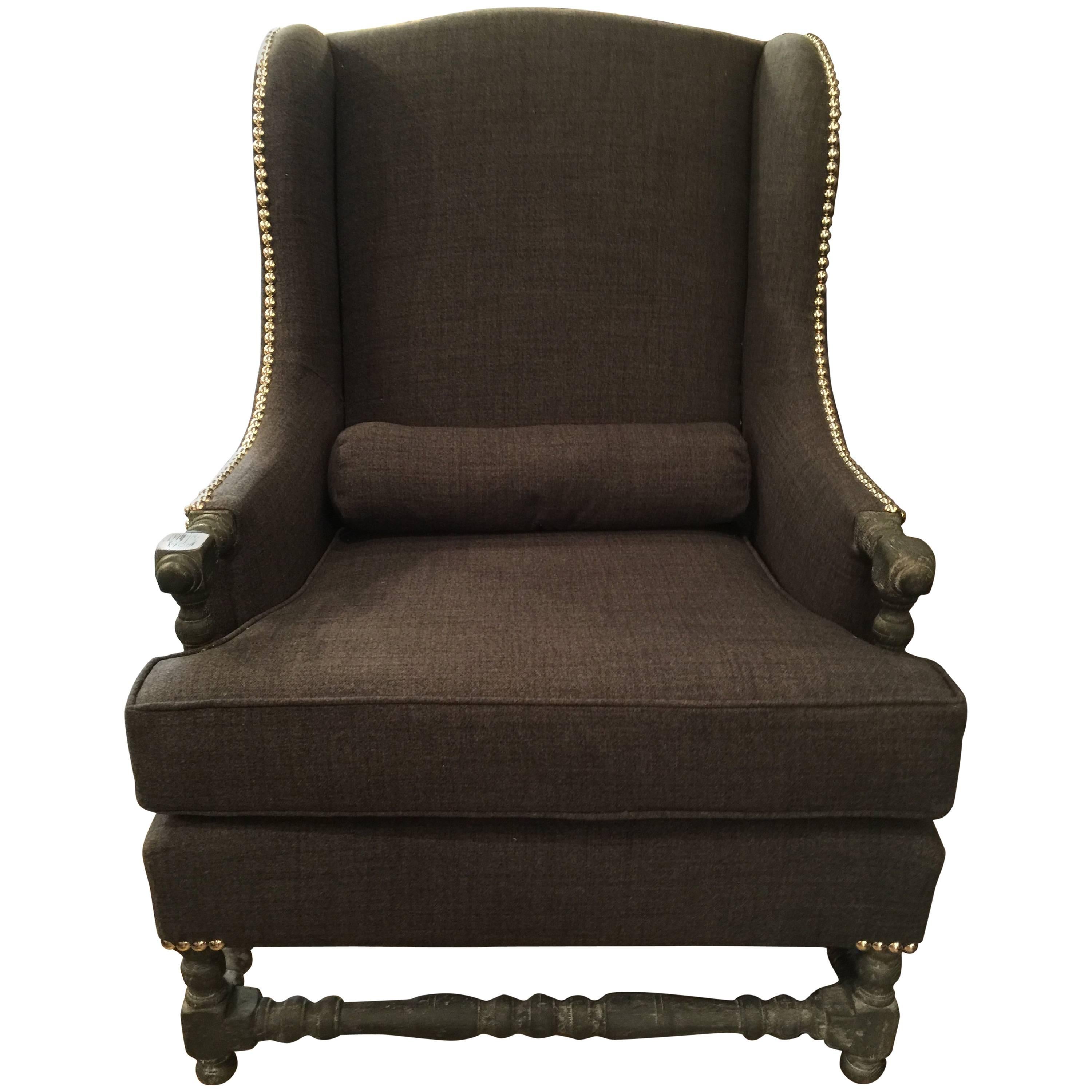 Early 20th Century French Upholstered Wing Chair For Sale