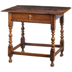 William III Period Oak Side Table on Well Turned Uprights