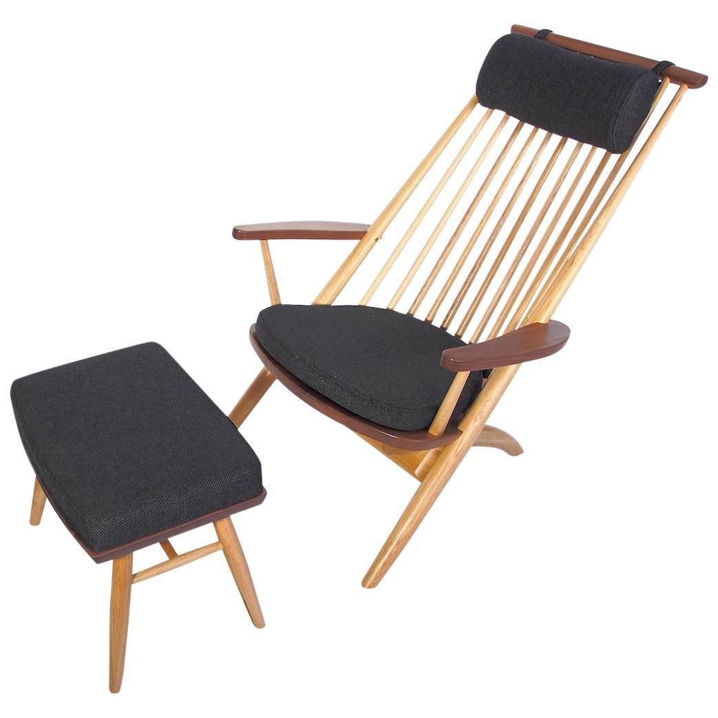 Tateishi Shoiji Oak and Walnut Easy Chair and Stool