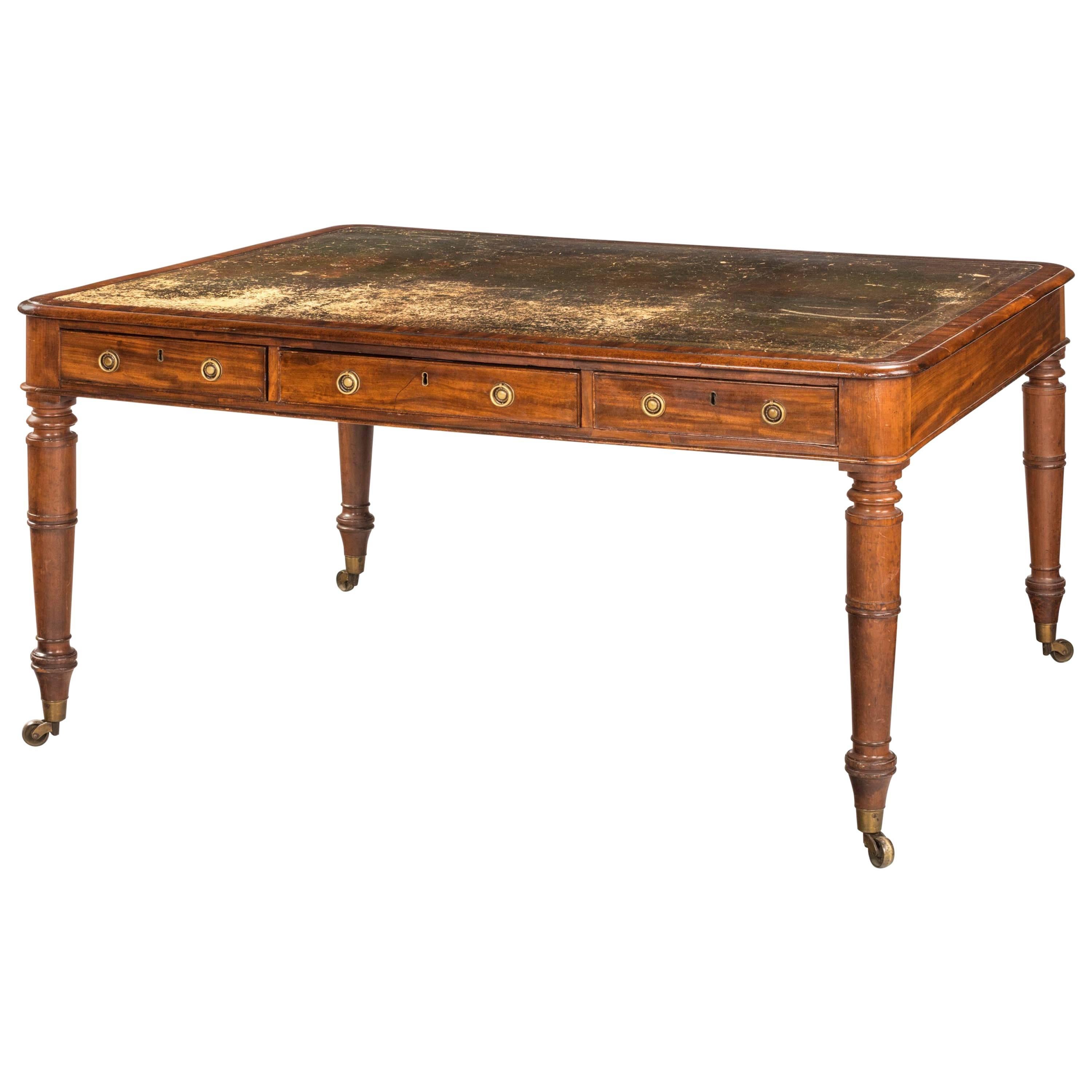 Late Regency Period Mahogany Six-Drawer Library Table