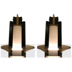 Two Fontana Arte Style Brass, Lucite and Glass Chandeliers 11
