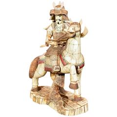 Japanese Carved Antique Okimono Samurai Warrior